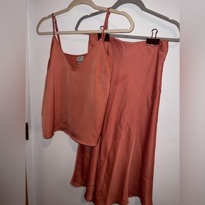 Satin salmon tank and skirt set